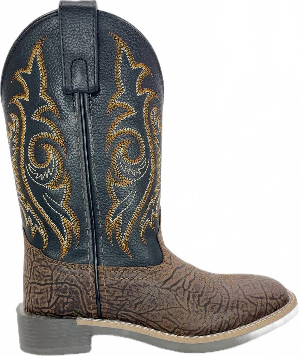NEW SMOKY MOUNTAIN BOOTS kids' stitching western boots in brown crackle/black